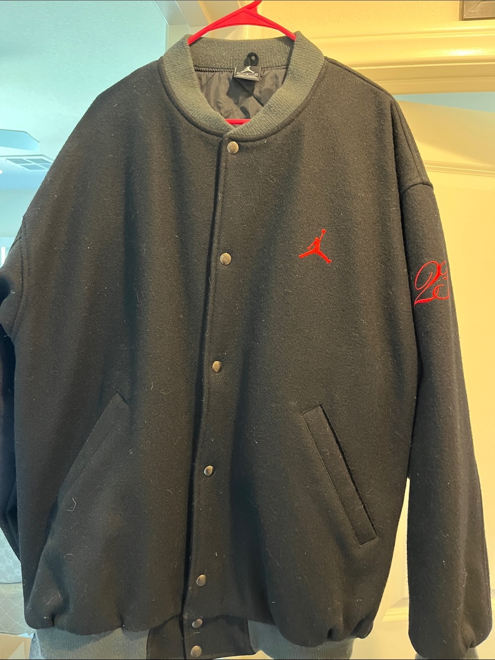 Jordan Black Varsity Jacket with Red Jumpman & Sleeve Script